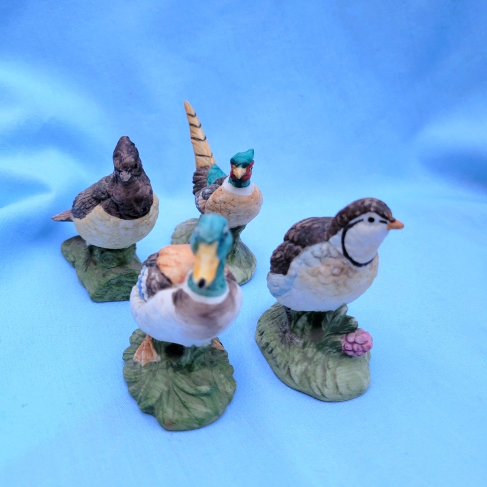 Vtg set of 4 Porcelain Birds Ruffed Grouse, Pheasant, Mallard, Quail